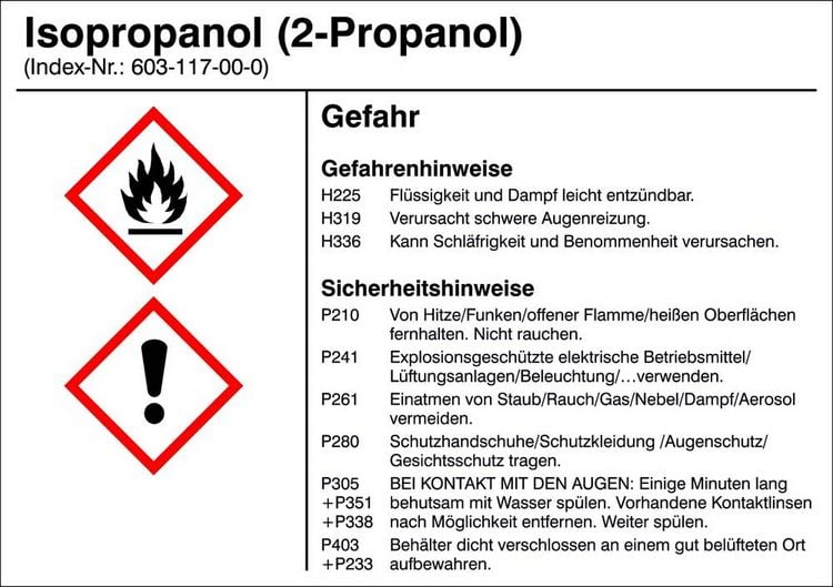 Produktbild: SafetyMarking 21.B1200.11 Gefahrstoffetikett G011 Isopropanol (2-Propanol) Folie selbstklebend (B x H) 105 mm x 74 mm 1 St.