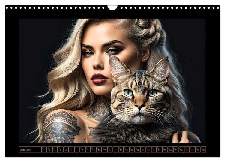 Produktbild: Geheimnisvolle Katzenfrauen (Wandkalender 2026 DIN A3 quer), CALVENDO Monatskalender