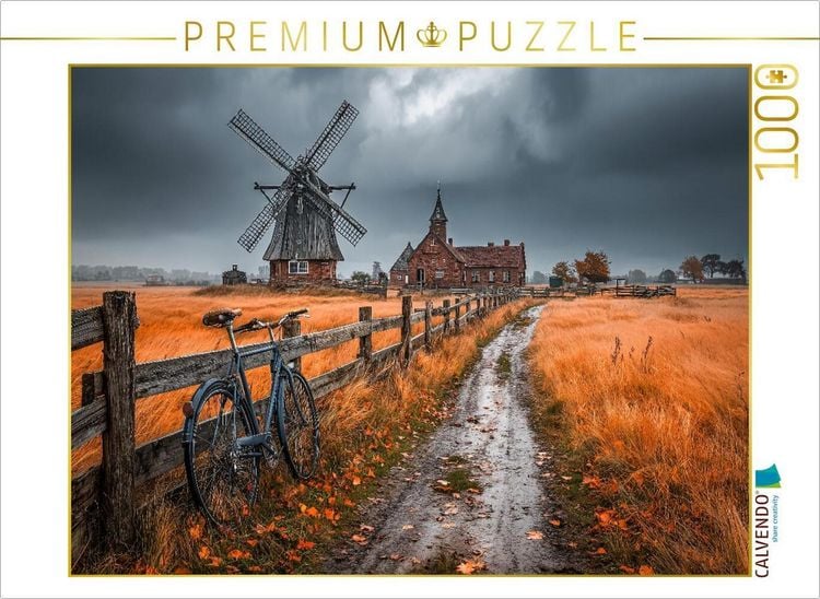 Produktbild: CALVENDO Puzzle Windm&uuml;hle im norddeutschen Herbst - L&auml;ndliches Idyll mit Nostalgie | 1000 Teile Lege-Gr&ouml;&szlig;e 64x48cm Foto-Puzzle f&uuml;r gl&uuml;ckliche Stunden
