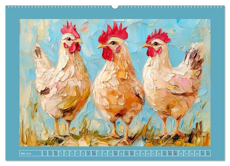 Produktbild: Federleichte Sch&ouml;nheiten. Duftige H&uuml;hner-Paintings (hochwertiger Premium Wandkalender 2026 DIN A2 quer), Kunstdruck in Hochglanz