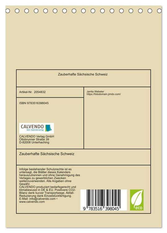 Produktbild: Zauberhafte S&auml;chsische Schweiz (Tischkalender 2026 DIN A5 hoch), CALVENDO Monatskalender