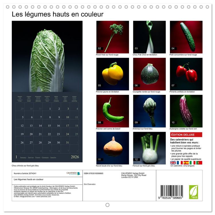Produktbild: Les l&eacute;gumes hauts en couleur (Calendrier mural carr&eacute; 2026 30x30 cm) Calendrier double avec une page pour vos prises de notes