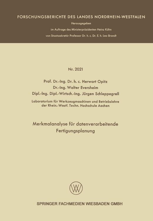 Produktbild: Merkmalanalyse f&uuml;r datenverarbeitende Fertigungsplanung
