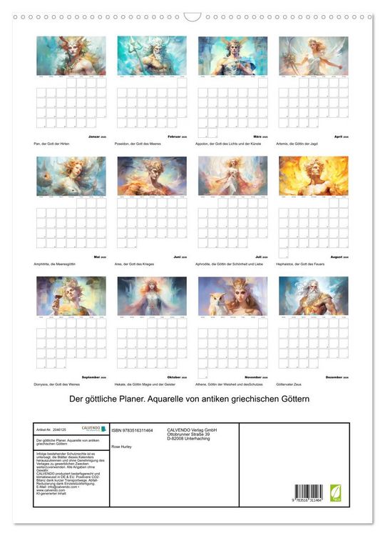 Produktbild: Der g&ouml;ttliche Planer. Aquarelle von antiken griechischen G&ouml;ttern (Wandkalender 2026 DIN A2 hoch), CALVENDO Monatskalender