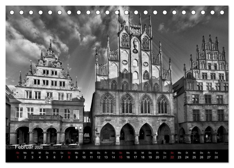 Produktbild: M&uuml;nster in schwarz-wei&szlig; gesehen (Tischkalender 2026 DIN A5 quer), CALVENDO Monatskalender