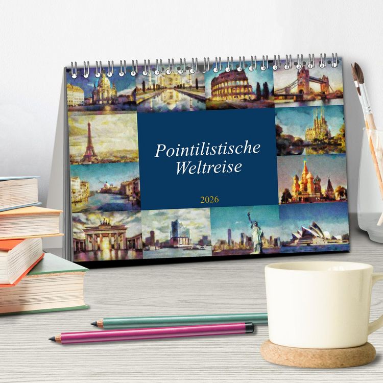 Produktbild: Pointilistische Weltreise (Tischkalender 2026 DIN A5 quer), CALVENDO Monatskalender