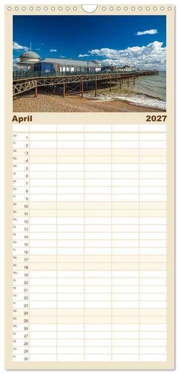Produktbild: Familienplaner 2027 - Seebr&uuml;cken im Vereinigten K&ouml;nigreich mit 5 Spalten (Wandkalender, 21 x 45 cm) CALVENDO