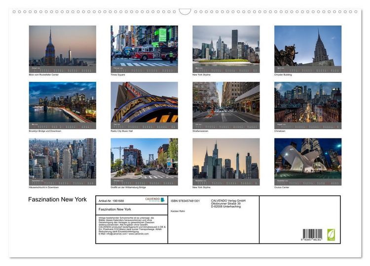 Produktbild: Faszination New York (Wandkalender 2026 DIN A2 quer), CALVENDO Monatskalender