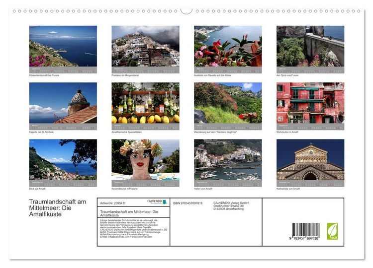 Produktbild: Traumlandschaft am Mittelmeer: Die Amalfik&uuml;ste (hochwertiger Premium Wandkalender 2026 DIN A2 quer), Kunstdruck in Hochglanz