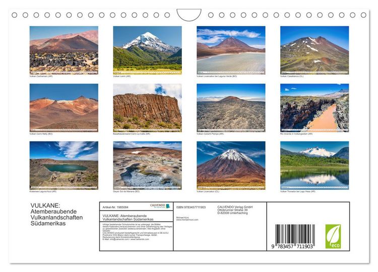 Produktbild: VULKANE: Atemberaubende Vulkanlandschaften S&uuml;damerikas (Wandkalender 2026 DIN A4 quer), CALVENDO Monatskalender