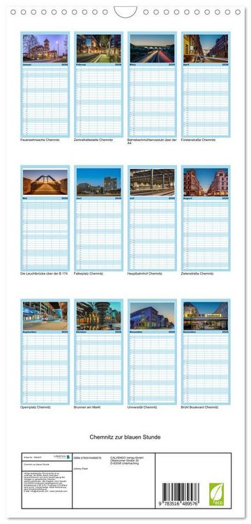 Produktbild: Familienplaner 2026 - Chemnitz zur blauen Stunde mit 5 Spalten (Wandkalender, 21 x 45 cm) CALVENDO