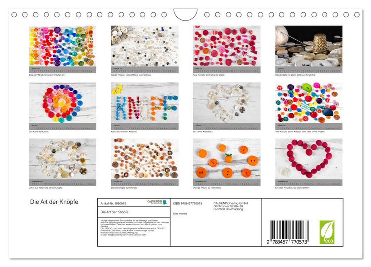Produktbild: Die Art der Kn&ouml;pfe (Wandkalender 2026 DIN A4 quer), CALVENDO Monatskalender