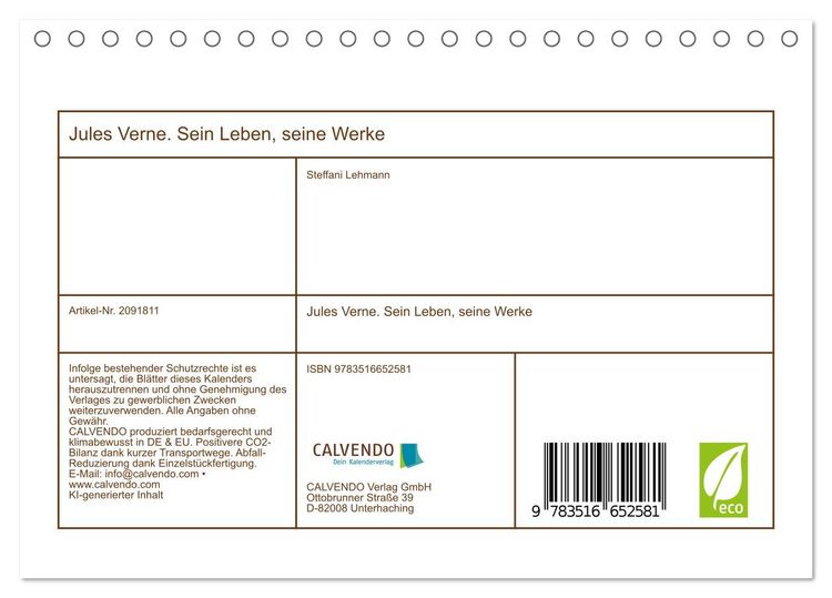 Produktbild: Jules Verne. Sein Leben, seine Werke (Tischkalender 2026 DIN A5 quer), CALVENDO Monatskalender