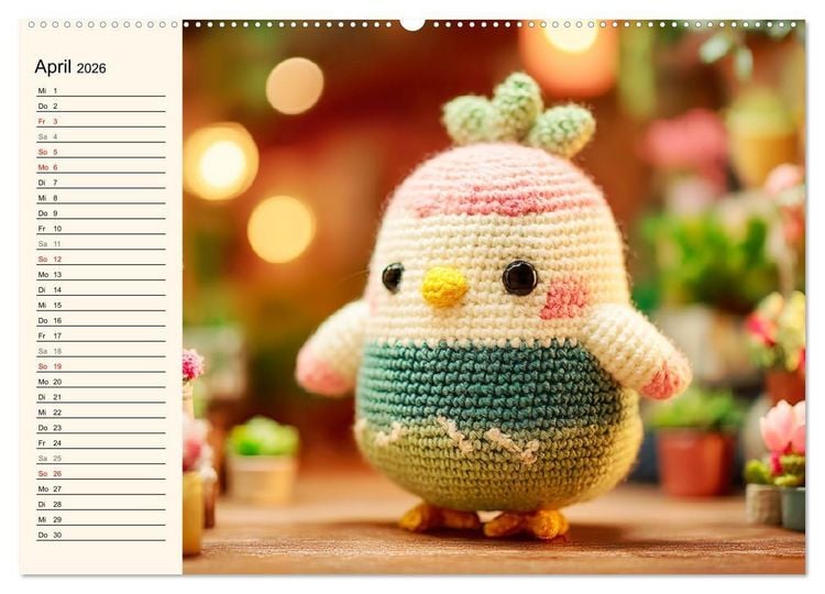 Produktbild: Kleine Freunde aus Wolle. Zauberhaft geh&auml;kelte Tierchen (hochwertiger Premium Wandkalender 2026 DIN A2 quer), Kunstdruck in Hochglanz