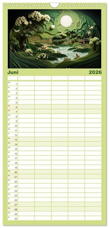 Produktbild: Familienplaner 2026 - Paper Art mit 5 Spalten (Wandkalender, 21 x 45 cm) CALVENDO
