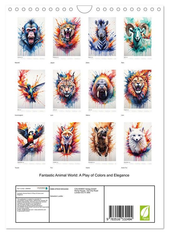 Produktbild: Fantastic Animal World: A Play of Colors and Elegance (Wall Calendar 2026 DIN A4 portrait), CALVENDO 12 Month Wall Calendar