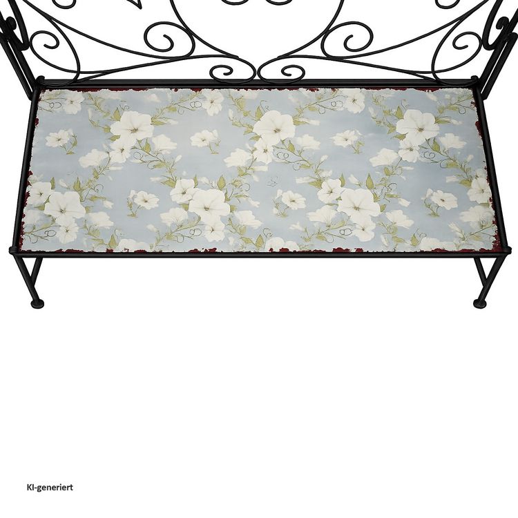 Produktbild: HTI-Living Gartenbank Celia Petunien Metallbank schwarz mit Motiv Sitzfl&auml;che 109 cm