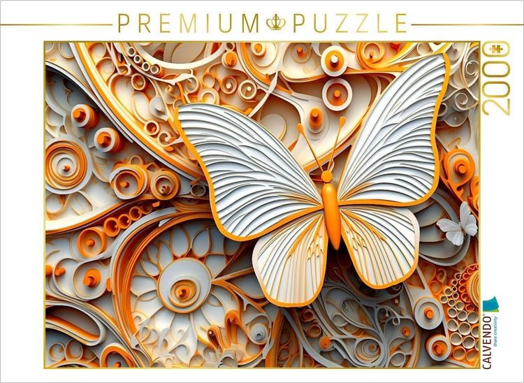 Produktbild: CALVENDO Puzzle Orange wei&szlig;er Schmetterling als Relief | 2000 Teile Lege-Gr&ouml;&szlig;e 90x67cm Foto-Puzzle f&uuml;r gl&uuml;ckliche Stunden