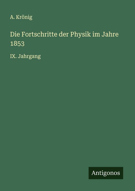 Produktbild: Die Fortschritte der Physik im Jahre 1853