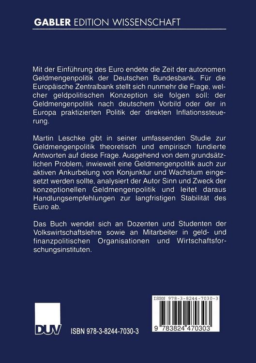 Produktbild: Geldmengenpolitik in Deutschland und Europa