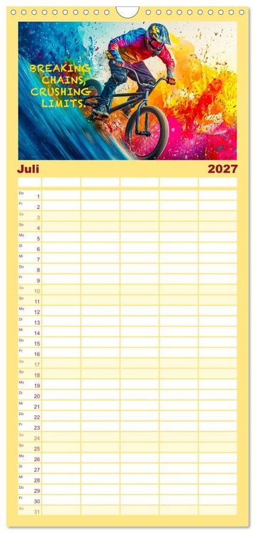 Produktbild: Familienplaner 2027 - BMX - Coole Slogans mit 5 Spalten (Wandkalender, 21 x 45 cm) CALVENDO