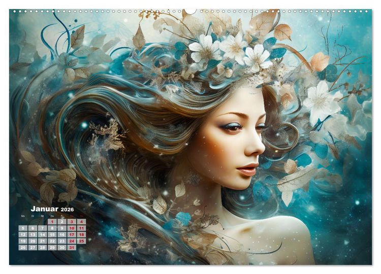 Produktbild: Bl&uuml;tenzauber - Farbenfrohe Illustrationen der G&ouml;ttin Flora (hochwertiger Premium Wandkalender 2026 DIN A2 quer), Kunstdruck in Hochglanz