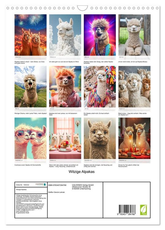 Produktbild: Witzige Alpakas (Wandkalender 2026 DIN A3 hoch), CALVENDO Monatskalender
