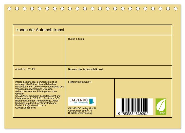 Produktbild: Ikonen der Automobilkunst (Tischkalender 2025 DIN A5 quer), CALVENDO Monatskalender