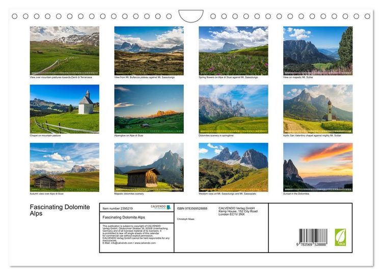 Produktbild: Fascinating Dolomite Alps (Wall Calendar 2027 DIN A4 landscape), CALVENDO 12 Month Wall Calendar