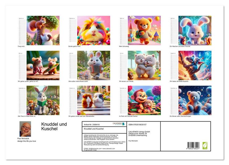 Produktbild: Knuddel und Kuschel (Wandkalender 2026 DIN A2 quer), CALVENDO Monatskalender