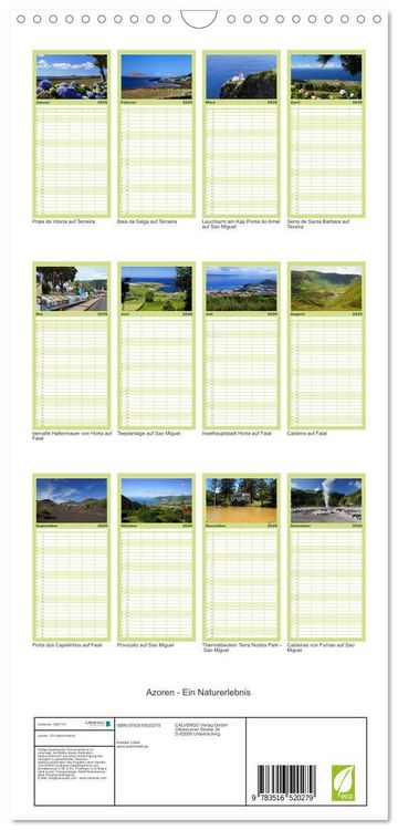 Produktbild: Familienplaner 2026 - Azoren - Ein Naturerlebnis mit 5 Spalten (Wandkalender, 21 x 45 cm) CALVENDO