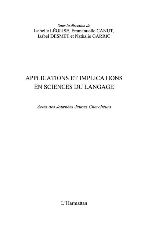Produktbild: Applications implications sciences du la