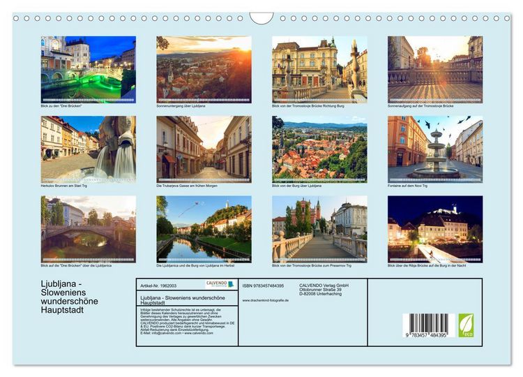 Produktbild: Ljubljana - Sloweniens wundersch&ouml;ne Hauptstadt (Wandkalender 2026 DIN A3 quer), CALVENDO Monatskalender