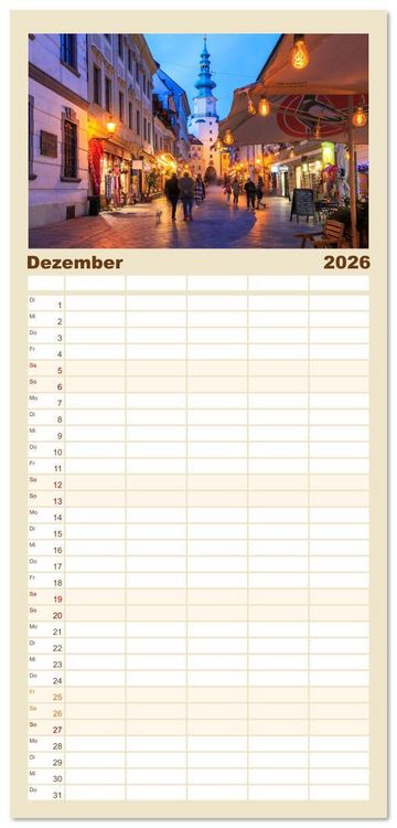 Produktbild: Familienplaner 2026 - Zauberhaftes Bratislava - Entz&uuml;ckende Hauptstadt der Slowakai an der Donau mit 5 Spalten (Wandkalender, 21 x 45 cm) CALVENDO