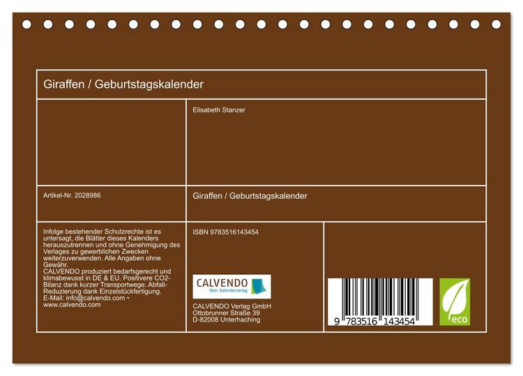 Produktbild: Giraffen / Geburtstagskalender (Tischkalender 2026 DIN A5 quer), CALVENDO Monatskalender