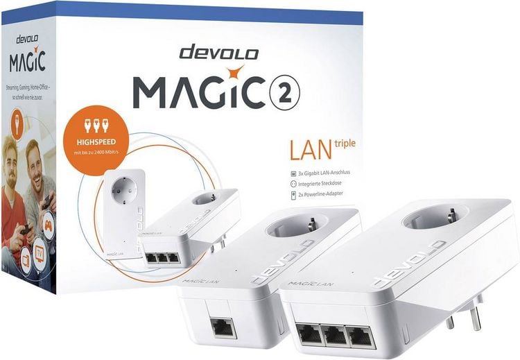 Produktbild: Devolo Magic 2 LAN triple Starter Kit Powerline Starter Kit 8510 DE, AT Powerline 2400MBit/s