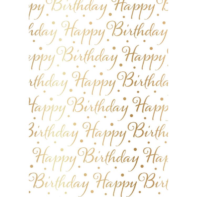 Produktbild: Idena Geschenkpapier Happy Birthday wei&szlig; gold metallisiert 70cmx150cm