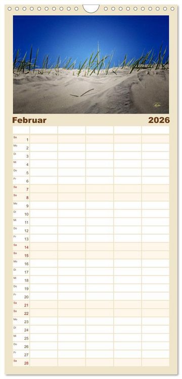 Produktbild: Familienplaner 2026 - Nordsee-D&uuml;nen mit 5 Spalten (Wandkalender, 21 x 45 cm) CALVENDO
