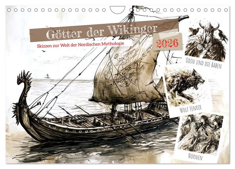 Produktbild: G&ouml;tter der Wikinger - Skizzen zur Welt der Nordischen Mythologie (Wandkalender 2026 DIN A4 quer), CALVENDO Monatskalender