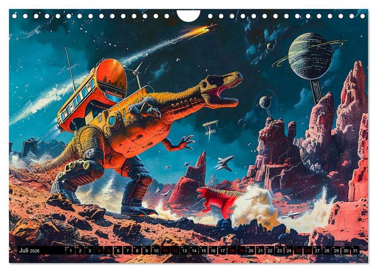 Produktbild: Dinosaurier Sci-Fi - Kampf der Urzeitgiganten im Weltall (Wandkalender 2026 DIN A4 quer), CALVENDO Monatskalender