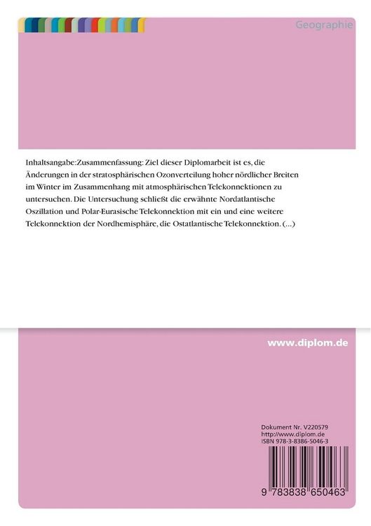 Produktbild: Zusammenhang zwischen atmosph&auml;rischen Telekonnektionen und stratosph&auml;rischer Ozonverteilung