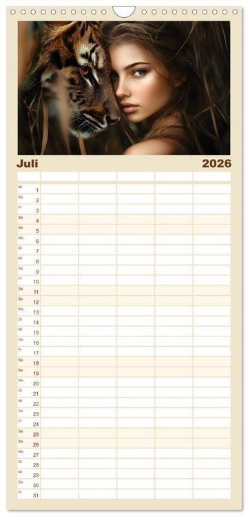 Produktbild: Familienplaner 2026 - Magische Tierliebe mit 5 Spalten (Wandkalender, 21 x 45 cm) CALVENDO