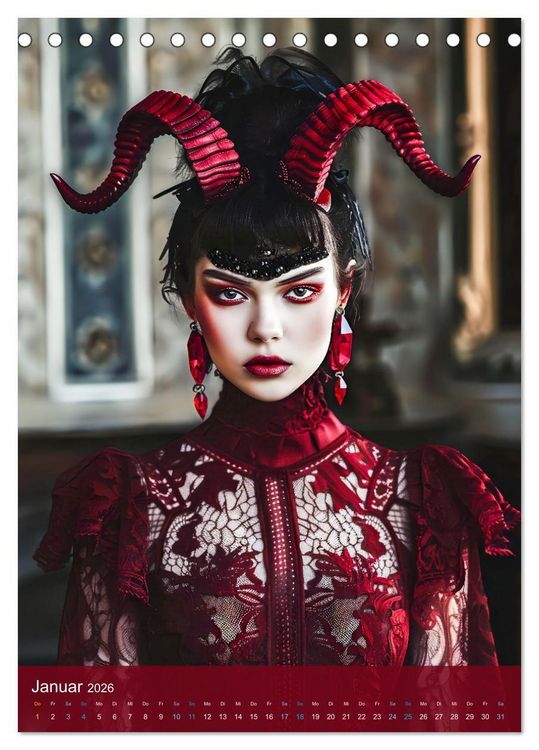 Produktbild: Teuflische Gothics - Gothic, Girls und H&ouml;rner (Tischkalender 2026 DIN A5 hoch), CALVENDO Monatskalender