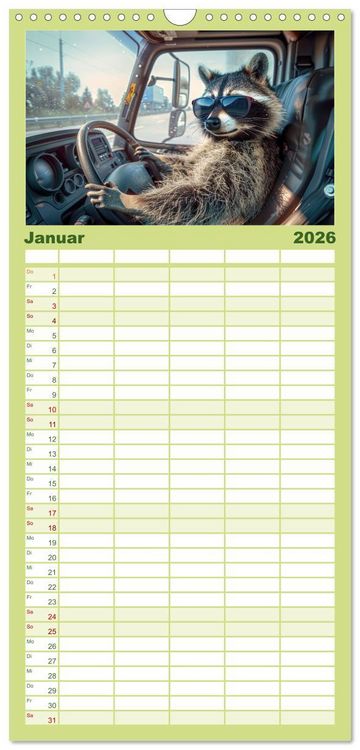 Produktbild: Familienplaner 2026 - Tierisch lustige LKW-Fahrer mit 5 Spalten (Wandkalender, 21 x 45 cm) CALVENDO
