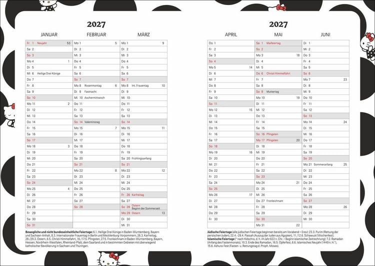 Produktbild: Hello Kitty 17-Monats-Kalenderbuch A5 2027 - 17 Monate. Von August 2026 bis Dezember 2027