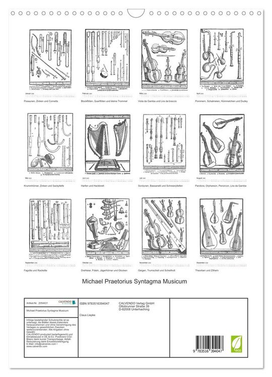 Produktbild: Michael Praetorius Syntagma Musicum (Wandkalender 2026 DIN A3 hoch), CALVENDO Monatskalender