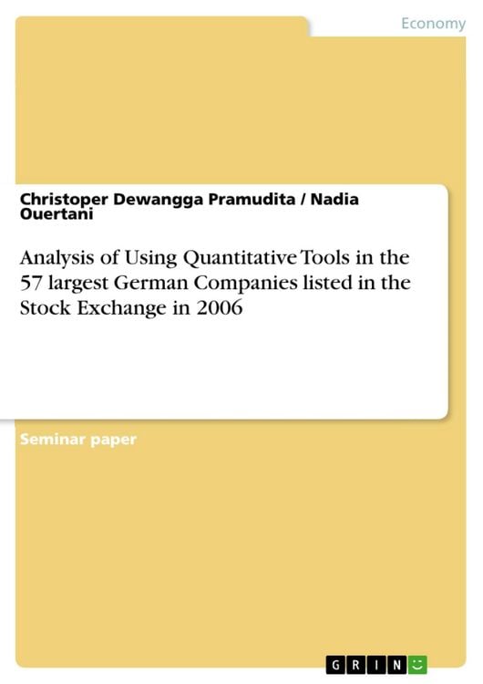 Produktbild: Analysis of Using Quantitative Tools in the 57 largest German Companies listed in the Stock Exchange in 2006
