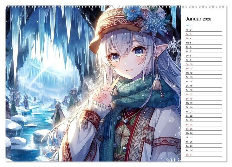 Produktbild: Bezaubernde Manga Elfen (hochwertiger Premium Wandkalender 2026 DIN A2 quer), Kunstdruck in Hochglanz