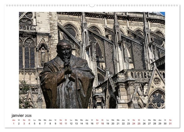 Produktbild: Notre-Dame de Paris en Cartoon (Calendrier mural 2026 DIN A2 vertical) calendrier de bureau