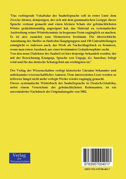 Produktbild: Systematisches W&ouml;rterbuch der Suahilisprache in Deutsch-Ostafrika